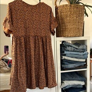 Brown and Black Short Sleeve Ruffled dress